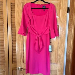 Adrianna Papell Hot Pink Tie-Waist Midi Dress